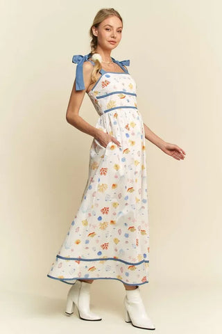 Davi & Dani Denim Binding Detail Smocking Summer Maxi Dress