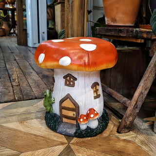 l13.4' Mushroom House Garden Stool, Oversized Resin Sculpture & Fairy Forest Base, Decorative Stool for Home, Courtyard, Lawn, Indoor & Outdoor Spring & Summer Decoration
