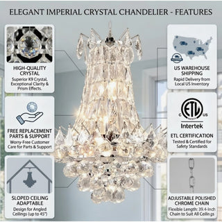 21.6 inch Modern Crystal Chandelier, 6-Light Dimmable, Chrome