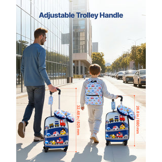 Kids Luggage Set, 5 Piece, 18 Inch Hardside Rolling Wheels Suitcase with Backpack & U-shape Pillow, Truck Kids Carry on Luggage Set, Holiday Birthday Gift for Girls Boys, Airline Approved