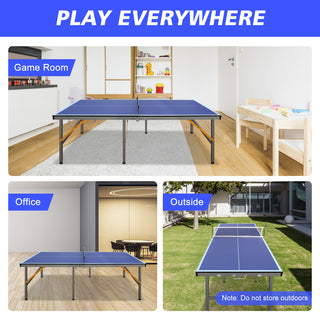 5ft Mid-Size Table Tennis Table Foldable & Portable Ping Pong Table Set for Indoor Games with Net, 2 Table Tennis Paddles and 3 Balls