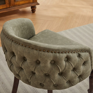 Hand-pulled buckle decoration PU Dining Chair,Accent Leisure Chair, Mid-Century Modern Arm Chair with Solid Wood Armrests and Legs, 1-Seat Cushioned Sofa for Living Room Bedroom,Olive Green color