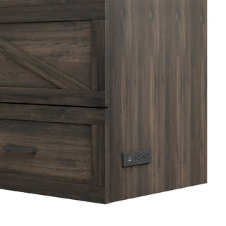 Rustic Gray Queen Murphy Cabinet Bed - Farmhouse Guest Bed with Charging Station