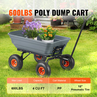 Poly Garden Dump Cart, 600 lbs Capacity, Black