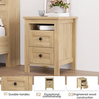 Natural Wood Queen Farmhouse Bedroom Set - 3-Piece Storage Bed with Charging Station