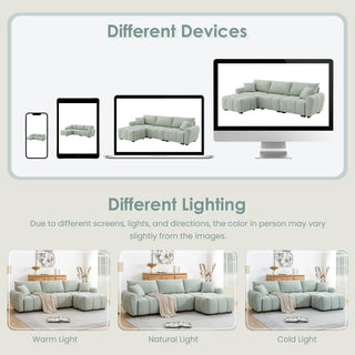 [VIDEO] 110' Modular Sectional Sofa, L Shape with Extra-large Seat, Pull-line Design, Movable Ottoman, High Density Foam, Free Combination, Sturdy Metal&Wood Frame, Boucle Fabric, 3 Colors