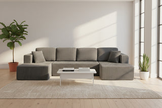 Gray U-Shaped Modular Sectional Sofa - Modern Corduroy Compressed Sleeper Couch