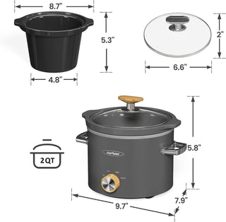 2 Quart Small Slow Cooker with Ceramic Pot, Grey