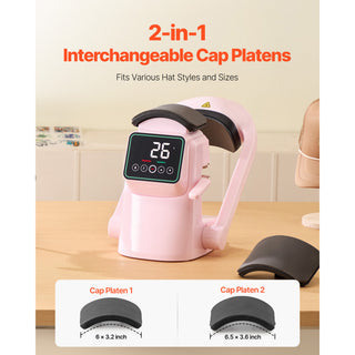 Auto Hat Heat Press Machine with 2pcs Interchangeable Platens Touchscreen Pink