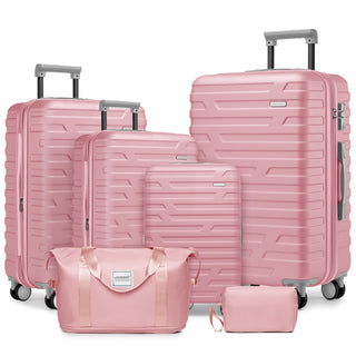 Luggage Sets 6 Piece with Duffel Bags, Hardside Expandable Suitcases with Spinner Wheels TSA Lock, Pink