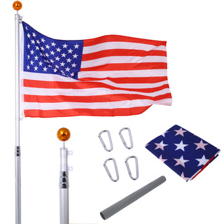 16FT Telescopic Flag Pole Kit, Extra Thick Heavy-Duty Aluminum Sectional Flagpole with Topper Balls, Outdoor Yard, Residential & Commercial Use