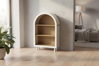 Modern Arched Small Bookcase - 3-Tier White and Woodgrain Storage Cabinet1
