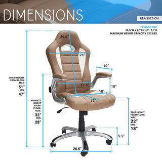 High Back Executive Sport Race Office Chair with Flip-Up Arms, Camel