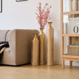 Metal decorative vases High distress metal center vases with growing vine patterns, set of 3 vases for home decoration 34 ', 29 ', 25 'H, gold