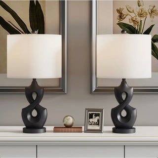 22.3 inch Sculptural Resin Table Lamp Set of 2, Black