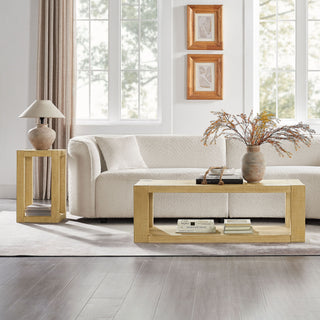 2-Piece Modern 2 tier Rectangle Coffee Table Set for Living Room,Easy Assembly Coffee Tables, End Side Tables for Bedroom Office,Natural Color