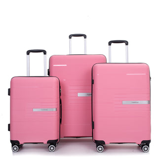 Lightweight Durable Hardshell Suitcase Set with Double Spinner Wheels and TSA Lock, Pink Polypropylene in 3 Sizes