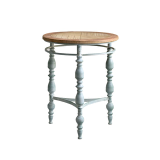 Easy Assembly 20.08' Accent Rustic Wooden Carved Coffee Table, Round Wooden Top Metal Leg Round End Table For Living Room