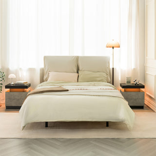 Modern LED Nightstand with 2 Drawers – Black & Gray Bedside Table with Storage, LED Light Bedside Cabinet for Bedroom, End Side Table