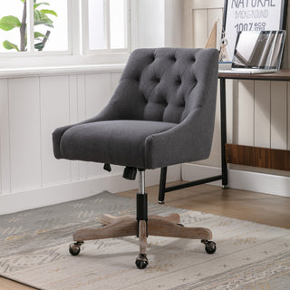 COOLMORE Office Chair Adjustable Height Swivel Chair with Wheels Linen Fabric Upholstered Computer Desk Chair with Wooden Legs (Charcoal grey Linen)