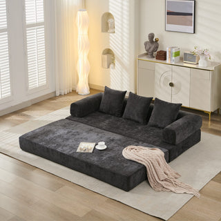 Comfy Folding Mattress Couch - Black Chenille Floor Sofa Bed