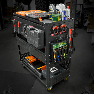 3-Tier Rolling Utility Cart | DIY Detachable Tool Cart with Steel Pegboard