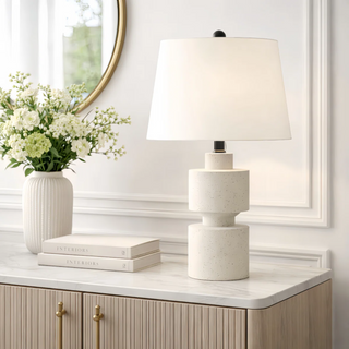 24.5" Modern Farmhouse Ivory Resin Table Lamp, 3-Way Dimmable
