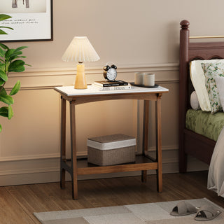 Retro Reddish Brown Narrow Slate Side Table with Storage Shelf, Small End Table for Living Room Small Spaces Entryway Farmhouse, Slim Nightstand Bedside Table