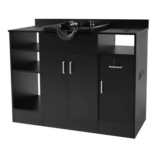 Shampoo Backwash Station for Salons | w/Bowl, Storage, Power Outlets & USB Port