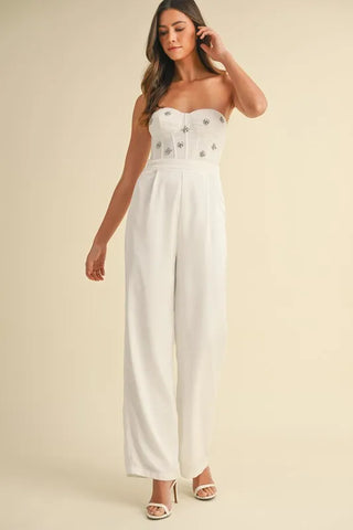 MABLE Rhinestone Applique Bustier Jumpsuit-Max-Origin