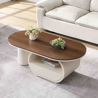 Luxury Oval Coffee Table, 47.24'' Coffee Table with Storage Drawer, White Metal Center Table for Living Room