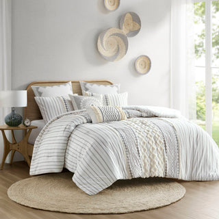 Cotton Printed Comforter Set with Chenille Ivory King/Cal King