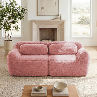 2-seater Modular Sectional Sofa Couches,Soft Fluffy Plush Fabric Bottom Anti-Slip Design,32D High Density Sponge,No Assembly Required Ergonomic Design,With Throw Pillows Fits Living Rooms,Pink