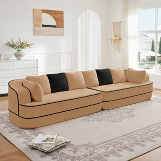 135” 4-Seat Teddy Fabric Sofa – Oversize Fluffy Comfy Couch with 32D High-Density Sponge, No Assembly, Boneless Design, Camel Color