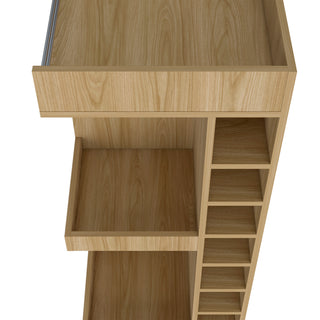 FM FURNITURE Lamer Corner Bar Cabinet with Wine Rack and Open Shelf, Natural Oak