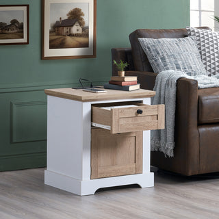 AUTUMN Modern Night Stand with Charging Station (USB & Type-C), Drawer Slide Pre-Assembly, End Table with Drawers for Bedroom Living Room, Side Table for Bedroom, Easy Assembly, White Oak