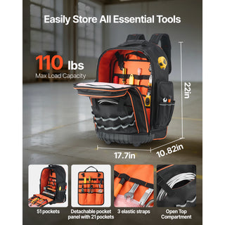 Rolling Tool Backpack 72 Pockets Heavy Duty Roller Tool Bag on Wheels