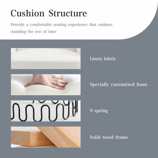 Mid Century Modern Armchair, Ergonomic Linen Upholstered Accent Chair with Solid Wood Legs, Single Sofa Club Chair for Living Room, Bedroom, Home Office – Cream