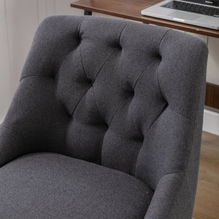 COOLMORE Office Chair Adjustable Height Swivel Chair with Wheels Linen Fabric Upholstered Computer Desk Chair with Wooden Legs (Charcoal grey Linen)