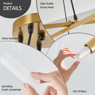 41" Golden Modern Chandelier Light Fixture, Branch Design with Frosted Tubes & Black Cords, Adjustable Height Pendant Light for Dining Room, Living Room & Kitchen Island (Bulb Not Included)