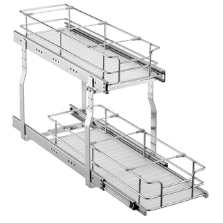 2-Tier 8.5'Wx21'Dx15'H Wire Pull Out Cabinet Under Sink Organizer Drawer Basket, 10'Wx22'Dx18'H  Install Size for Cabinet