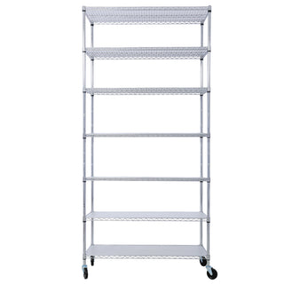 Chrome 7-Tier Metal Shelving Unit | 2450lbs Heavy-Duty Adjustable Storage Rack with Wheels & Liners