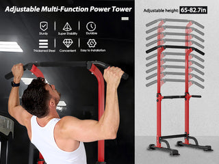 Adjustable Pull Up Bar & Dip Station - 10 Height Settings, 400LBS Capacity, Multifunctional Home Gym Strength Trainer for Men & Women,Red+Black