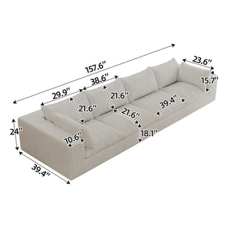 157.6" Cloud Sofa - Corduroy Deep Seat Couch, No Assembly, White