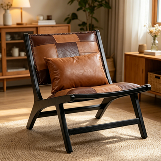 Modern Boho Accent Chair with Solid Wood Frame