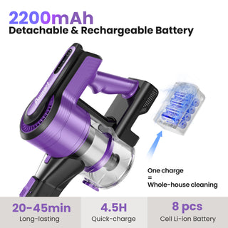 POWEART V870 Purple Cordless Vacuum, 30KPa Suction, 350W Motor, 8-in-1 Cleaner