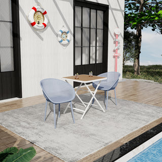Two-Pack Light Blue Modern Lounge Chair Set with Folding Square Table, Light Blue/Khaki/White;23.23*23.23*30.91 (in)/27.56*27.56*29.33 (in),pp,metal