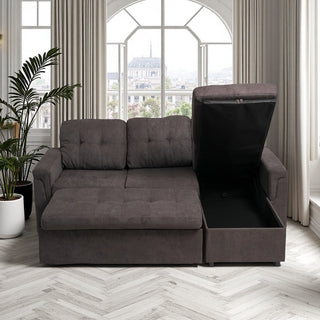  Upholstered Sleeper Sofa - L-Shape Sectional with Storage, Pull-Out Bed