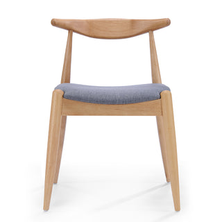 Set of 2 Vintage Rubberwood Dining Chairs with Ergonomic Backrest & Comfort Cushions in Natural+Gray, Solid Rubberwood Frame, Upholstered Seats
