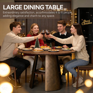 47.25-Inch Round Dining Table – Retro Style Walnut MDF Tabletop with Brushed Texture &amp; Bronze Metal Frame (Seats 4–6)